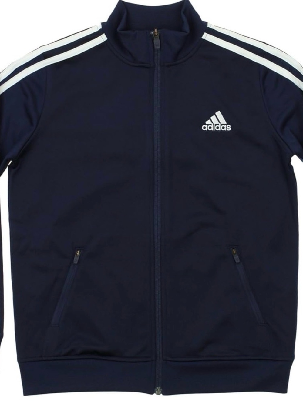 0060 adidas Navy Bomber-Style Track Jacket with White Stripes
